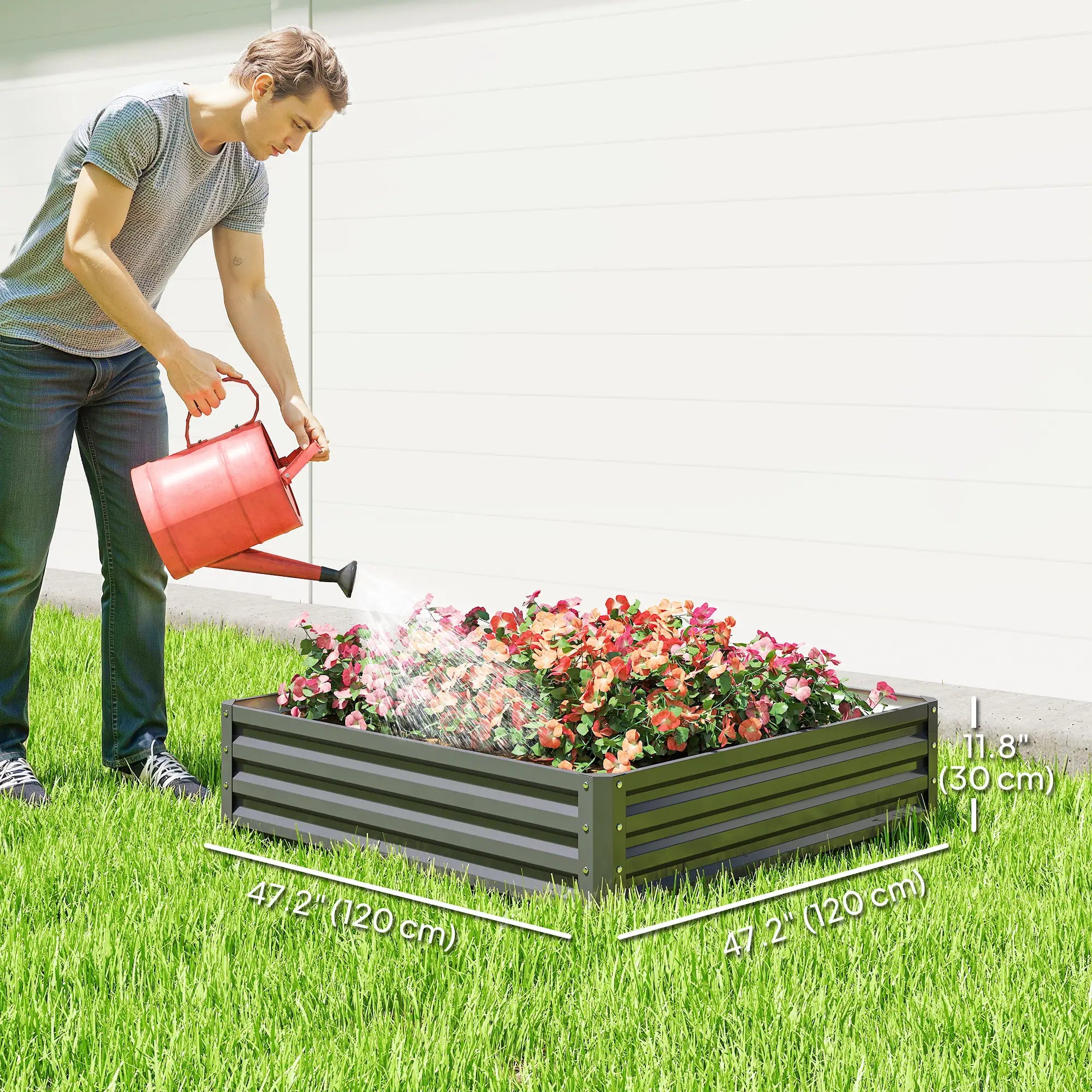 4' x 4' x 1' Galvanized Steel Raised Garden Bed, Light Grey Galvanized Planter Boxes at Gallery Canada