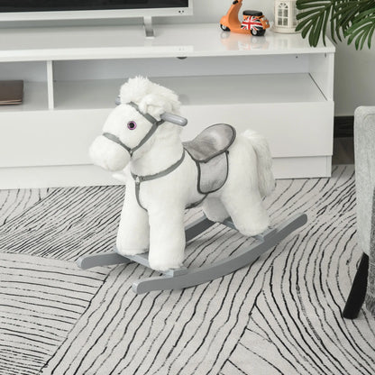 Kids Plush Ride-On Rocking Horse, Soft Bear Toy, Realistic Sounds, White Rocking Horses at Gallery Canada