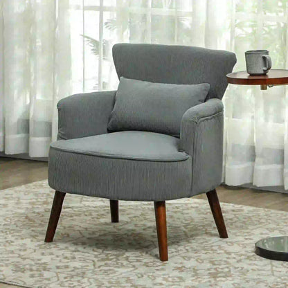 Modern Accent Chair, Upholstered Armchair, Solid Wood Legs, Lumbar Pillow, Grey Accent Chairs at Gallery Canada
