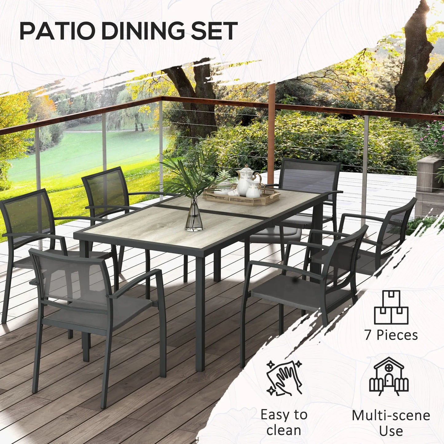 7-Piece Outdoor Dining Set, 6 Stackable Chairs, Plastic Top Table Outdoor Dining Sets at Gallery Canada