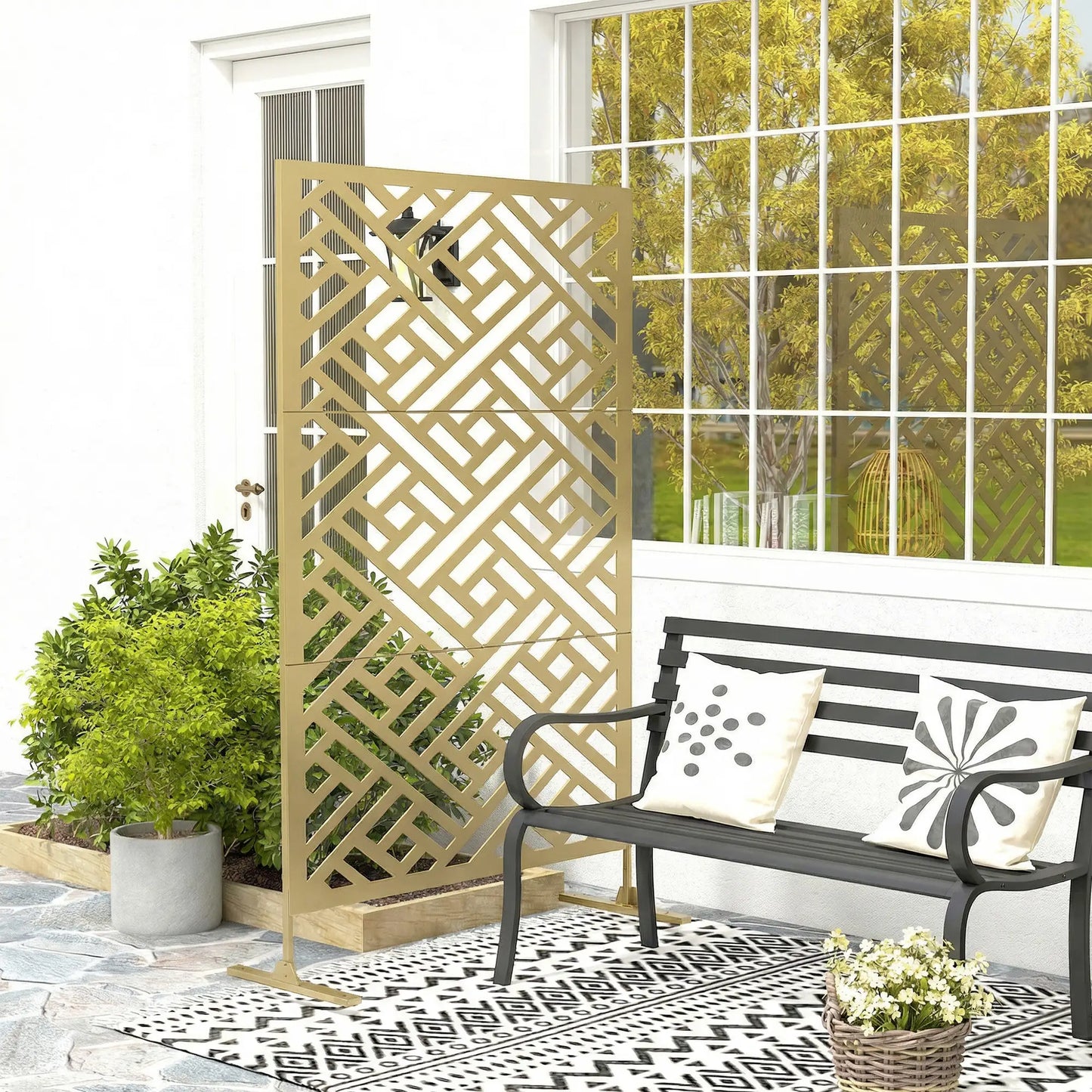 Metal Outdoor Privacy Screen, Freestanding Divider, 79" x 47", Gold Side Awnings at Gallery Canada