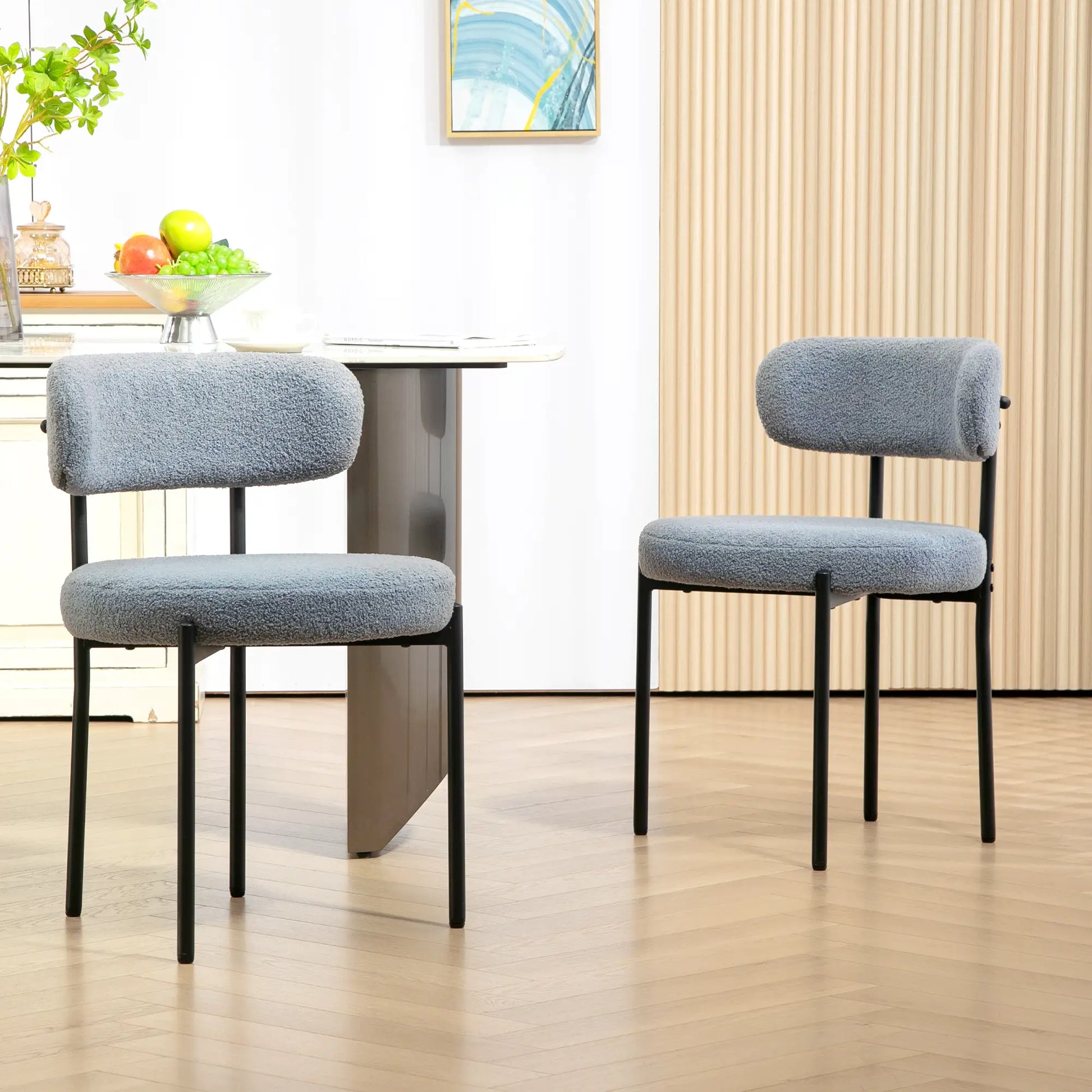 2 Kitchen Chairs, Modern Dining, Berber Fleece Upholstery, Steel Legs, Grey Dining Chairs at Gallery Canada