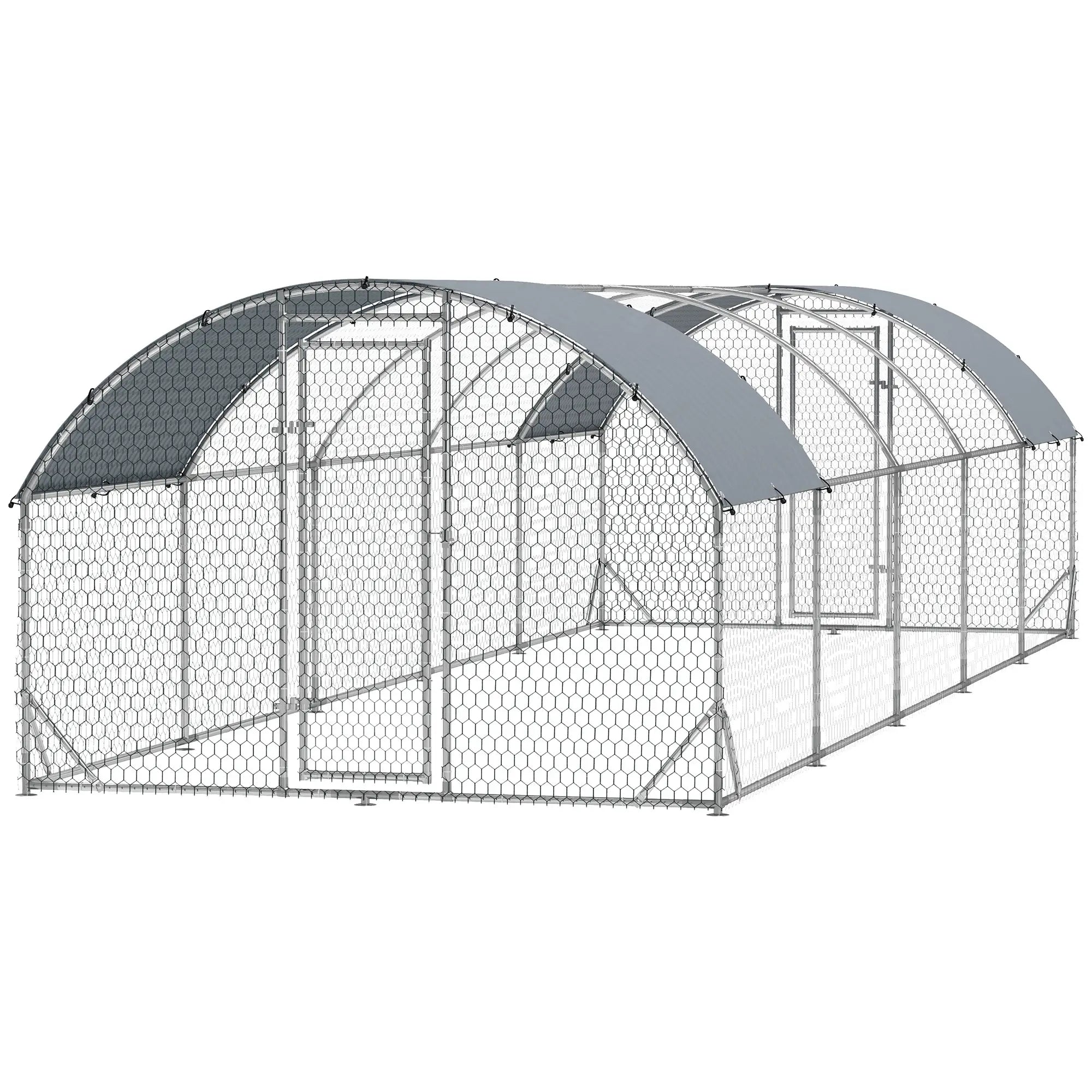Galvanized Metal Chicken Coop Walk-in Enclosure, 9.2' × 31.2' × 6.4', Silver Chicken Coops Silver at Gallery Canada