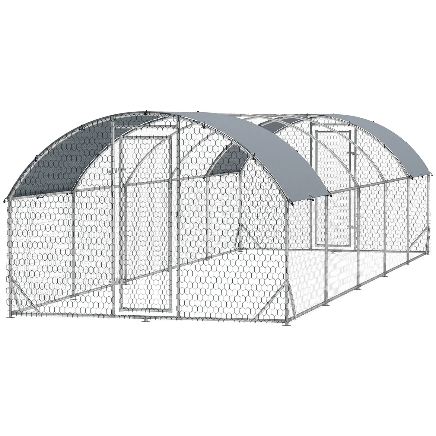 Galvanized Metal Chicken Coop Walk-in Enclosure, 9.2' × 31.2' × 6.4', Silver Chicken Coops Silver at Gallery Canada