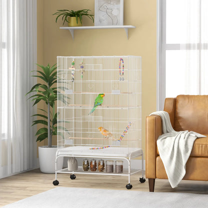 52" Bird Cage With Rolling Stand, Toys, For Budgies Canaries, White Bird Cages at Gallery Canada