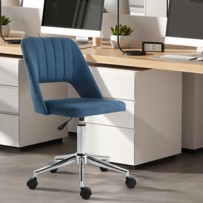 Mid Back Office Chair, Velvet Fabric, Swivel, Scallop Shape, Blue Task Chairs at Gallery Canada