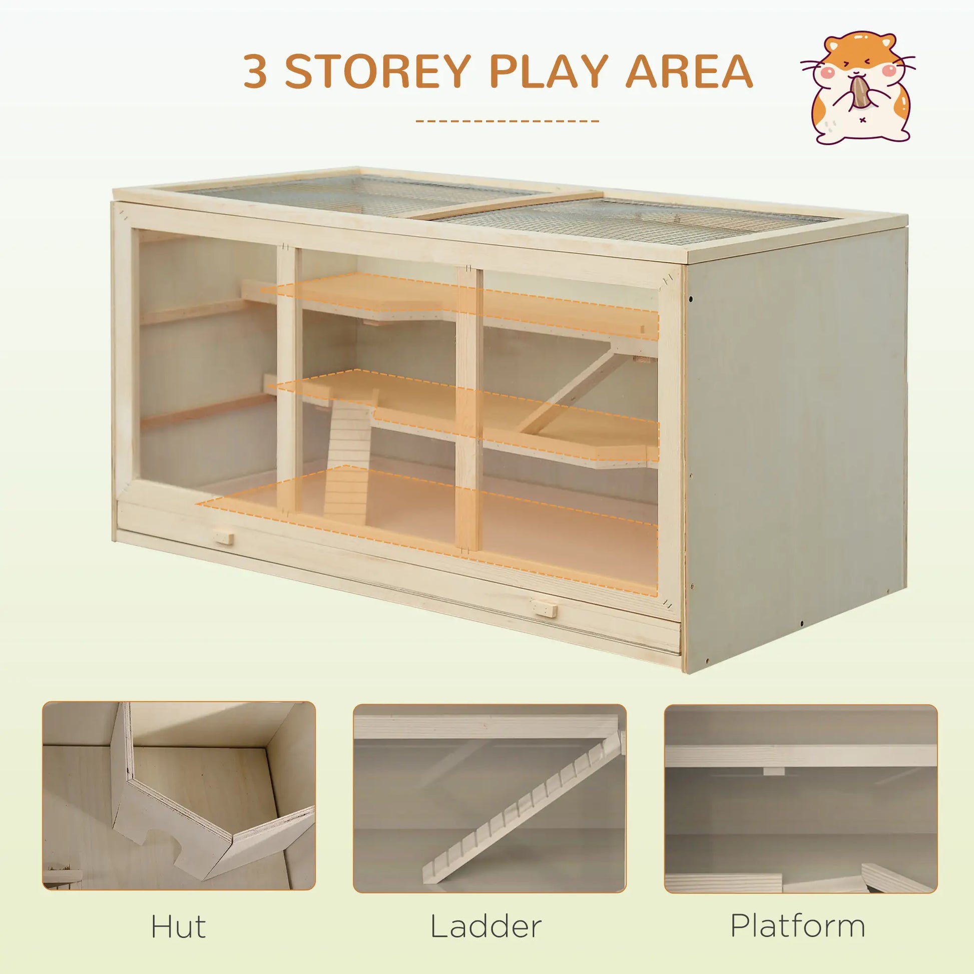 Wooden Hamster Cage with Slide, Tray, Natural Wood Hamster Cages at Gallery Canada