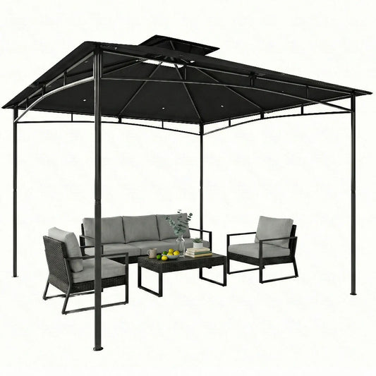 10' x 10' Gazebo, Soft Top, 2-Tier Roof, Metal Frame, Black Gazebos Black at Gallery Canada
