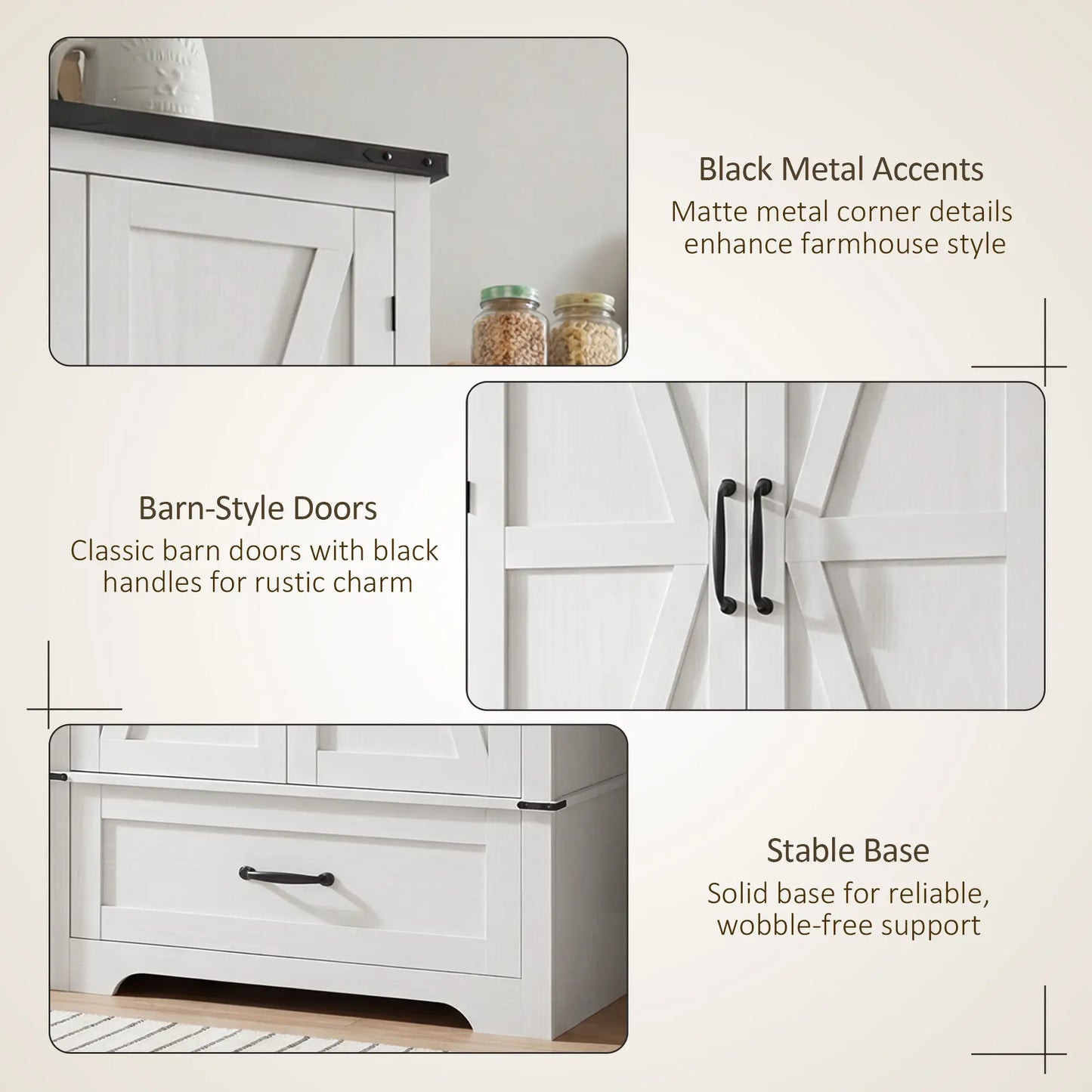 72" Farmhouse Pantry Cabinet, Adjustable Shelves, 2 Doors, White Wood Grain, White Kitchen Pantry Cabinets at Gallery Canada