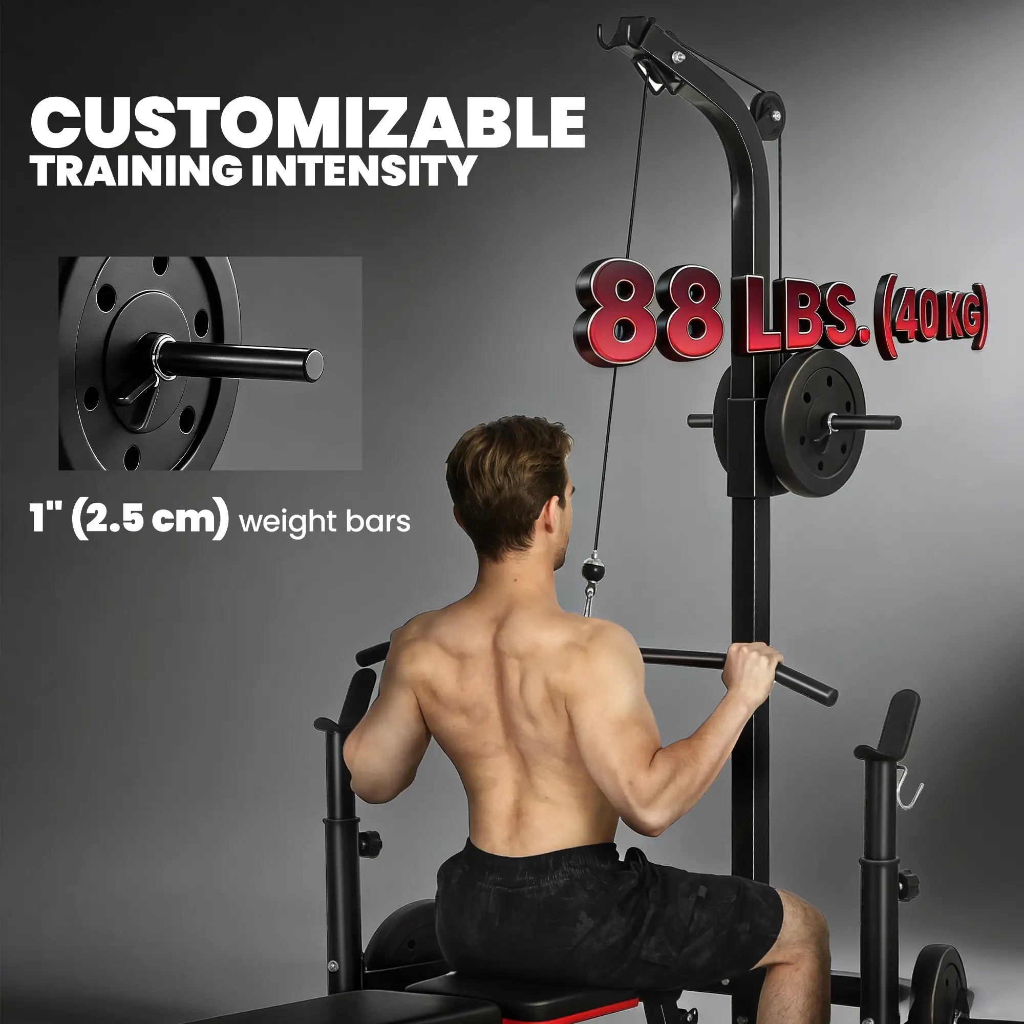 Cable Machine, Multi-Function Bench Press Rack, Lat-Pull Down System, Black Power Towers at Gallery Canada