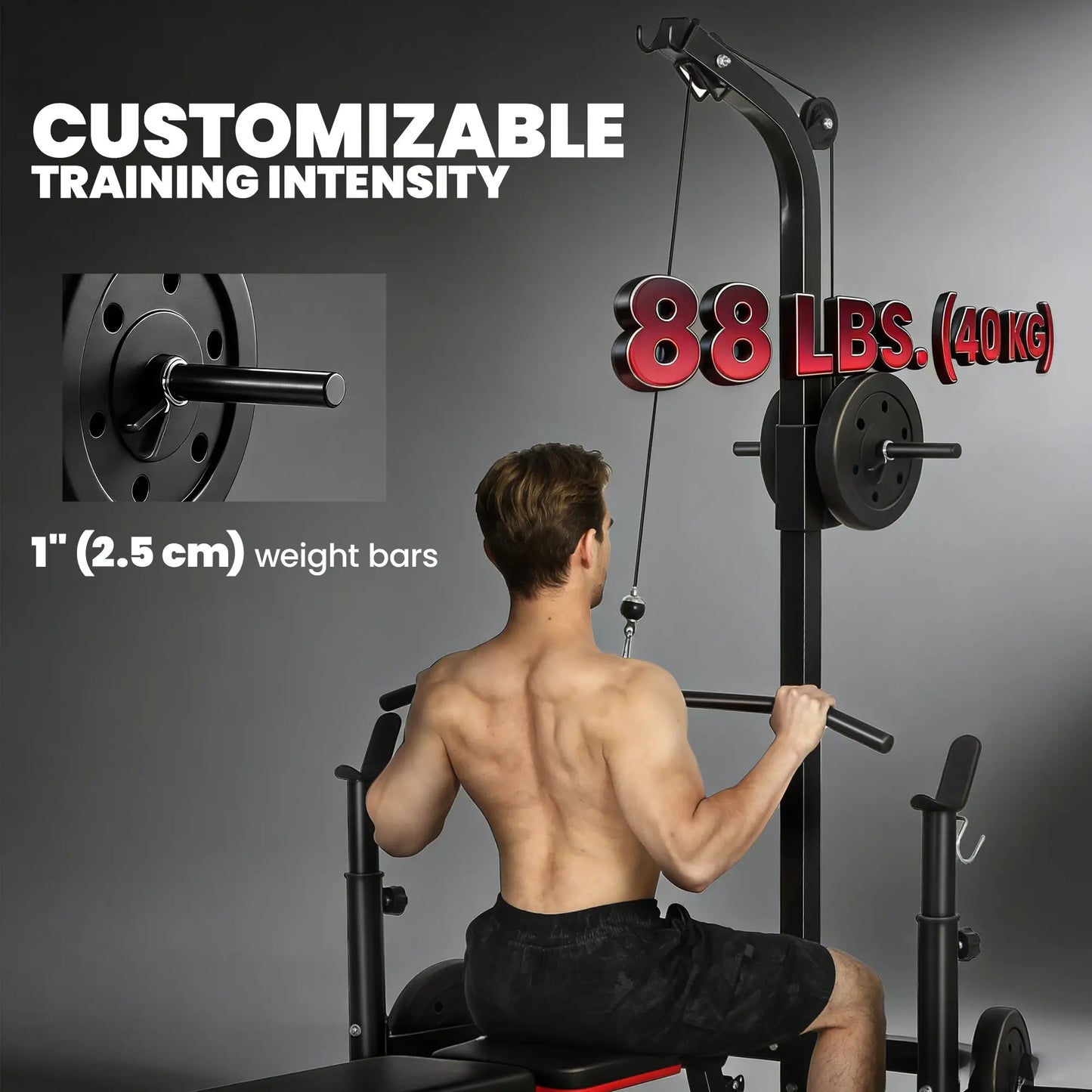 Cable Machine, Multi-Function Bench Press Rack, Lat-Pull Down System, Black Power Towers at Gallery Canada