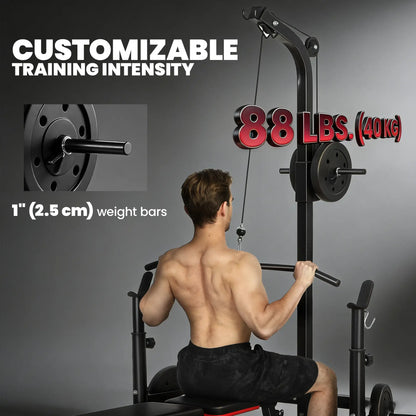 Cable Machine, Multi-Function Bench Press Rack, Lat-Pull Down System, Black Power Towers at Gallery Canada