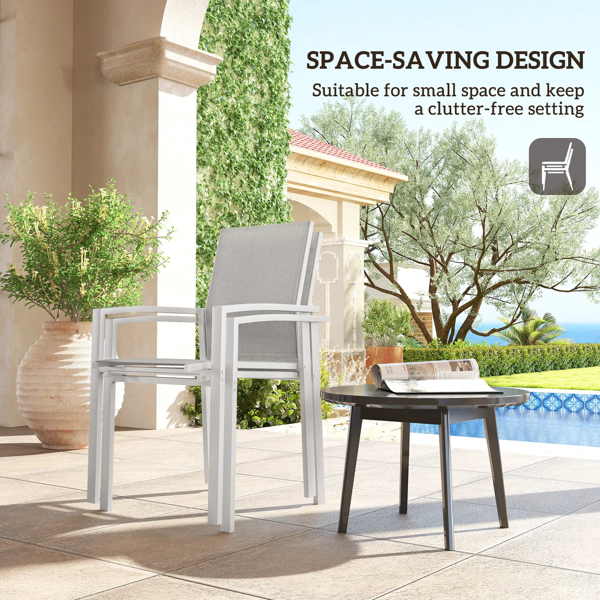 Stackable Patio Dining Chairs, Set of 2, Light Grey Patio Chairs at Gallery Canada