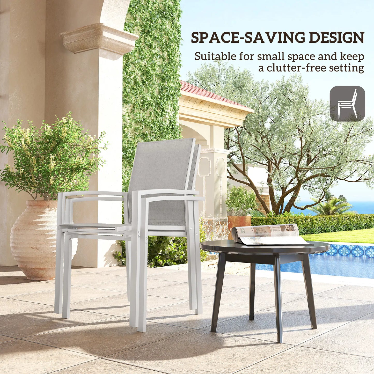 Stackable Patio Dining Chairs, Set of 2, Light Grey Patio Chairs at Gallery Canada
