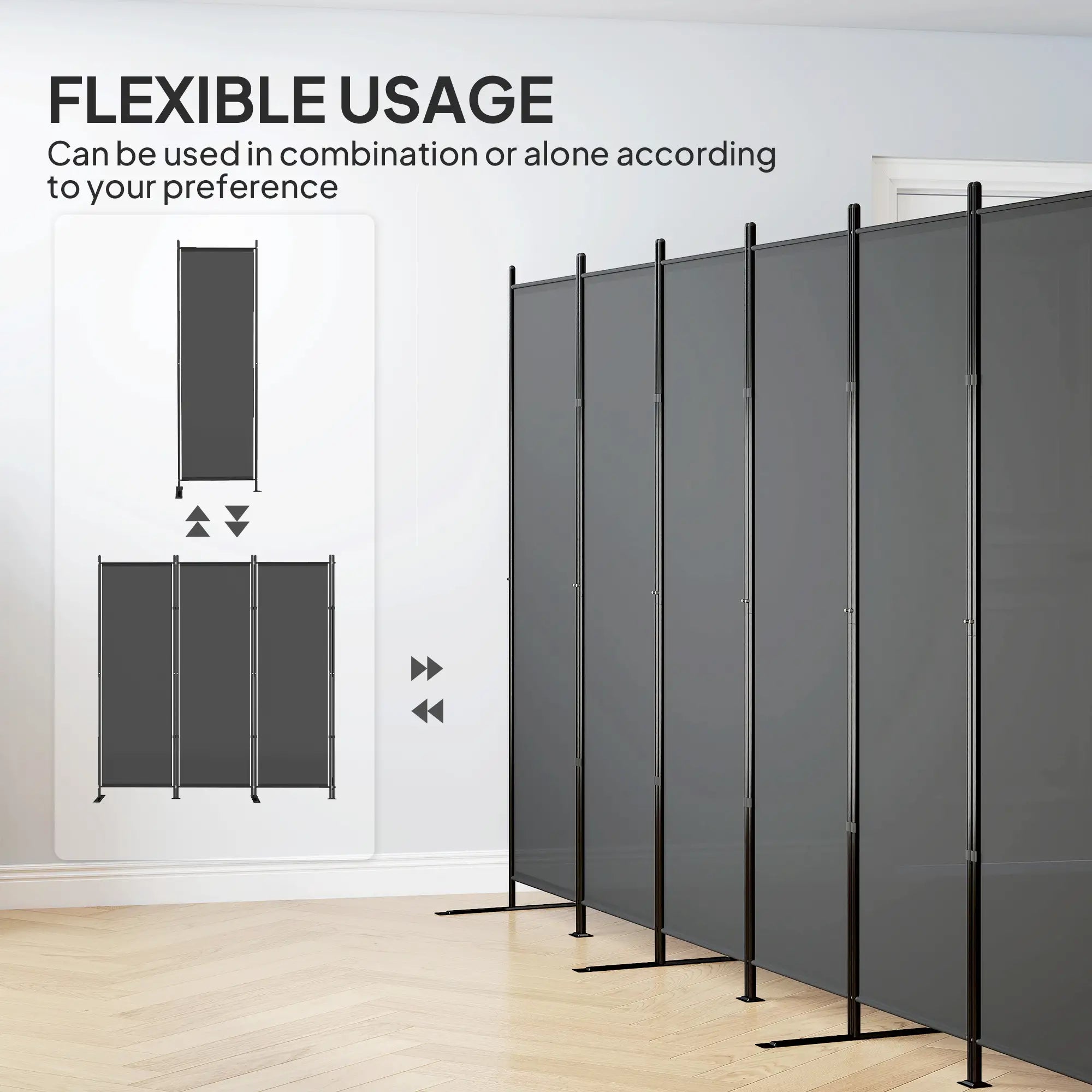 6 Ft Room Divider, Folding Privacy Screen, Charcoal Grey Room Dividers at Gallery Canada