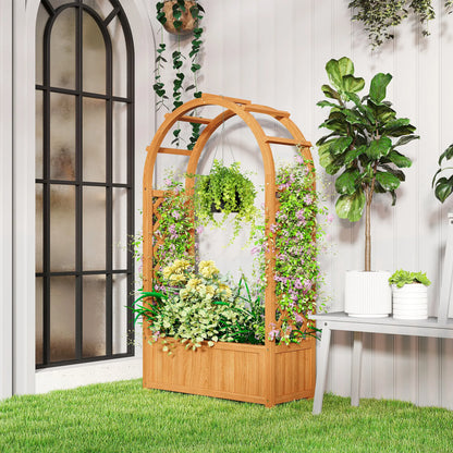 Wooden Raised Garden Bed With Arch Trellis, 33" x 14" x 57", Trellis Planter For Vine Plants Wooden Planter Boxes at Gallery Canada