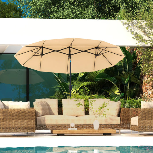9.7' Double-Sided Patio Umbrella, Tilt Crank Vents, Brown Sun Umbrellas Brown, Black at Gallery Canada