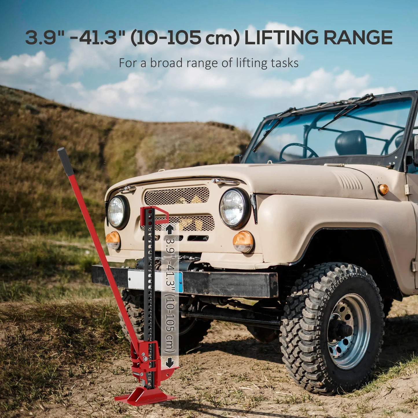 3 Tonne 6600 lb Farm Jack, 48 Inch High Lift, Red Automotive at Gallery Canada