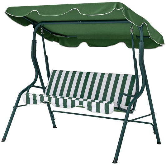 Outdoor Porch Swing, Adjustable Canopy, 3-Seater, Green Patio Swings with Stand Green and White at Gallery Canada