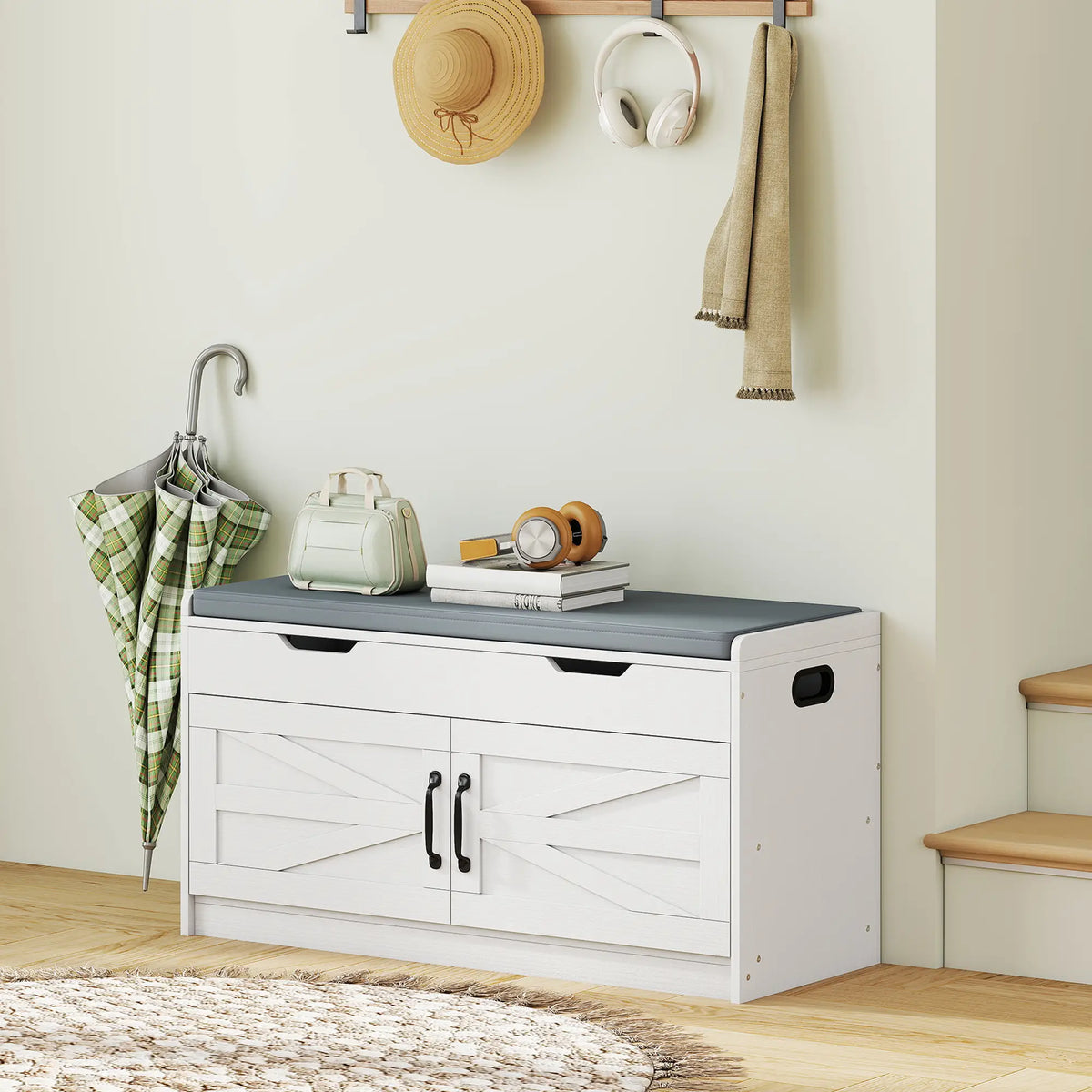 Shoe Storage Bench, 2-Tier Cabinet, Flip-Top, Padded Cushion, White Shoe Storage Cabinets & Racks at Gallery Canada