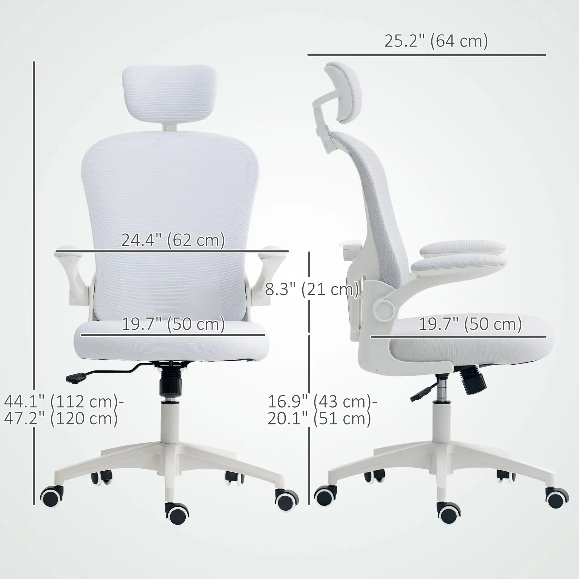 Mesh Office Chair, Adjustable Headrest, 4D Lumbar Support, Flip-Up Arms, White Office Chairs at Gallery Canada