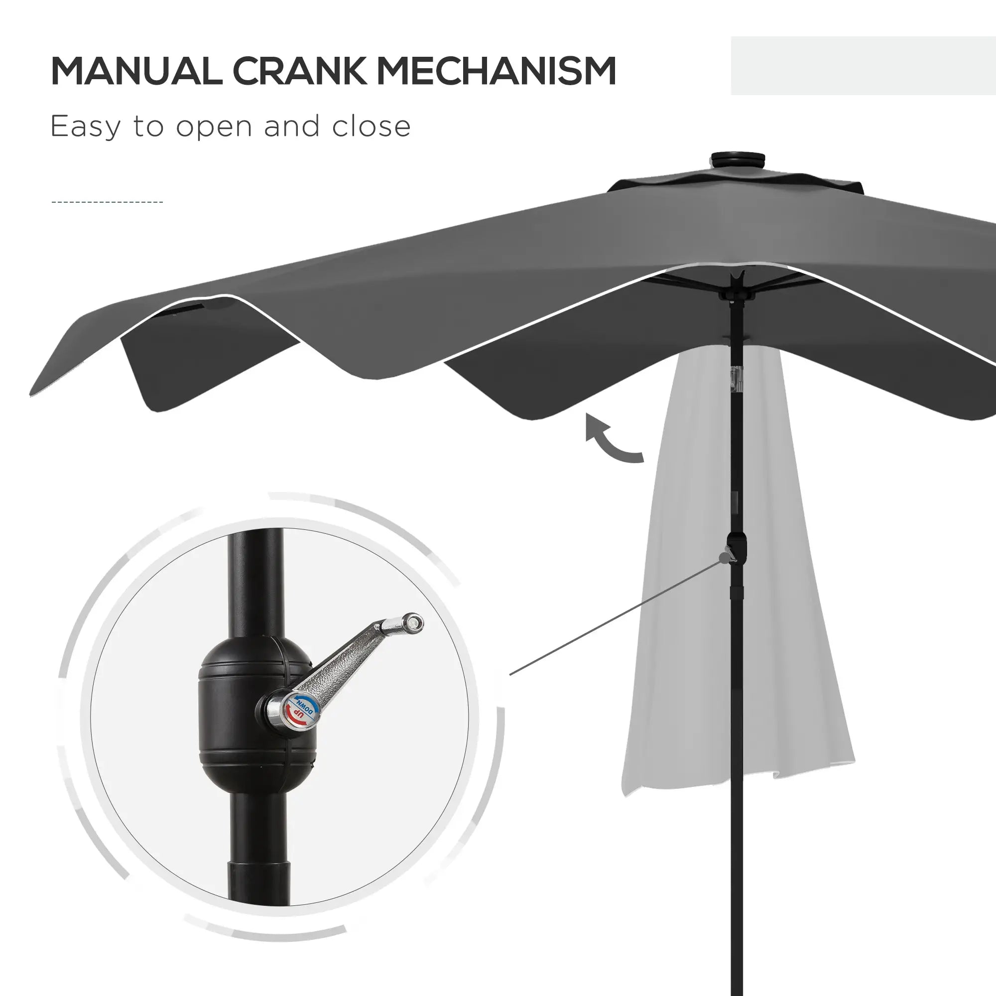 Solar Patio Umbrella with LED, Tilt, Crank, 10 x 10 ft, Dark Grey Sun Umbrellas at Gallery Canada
