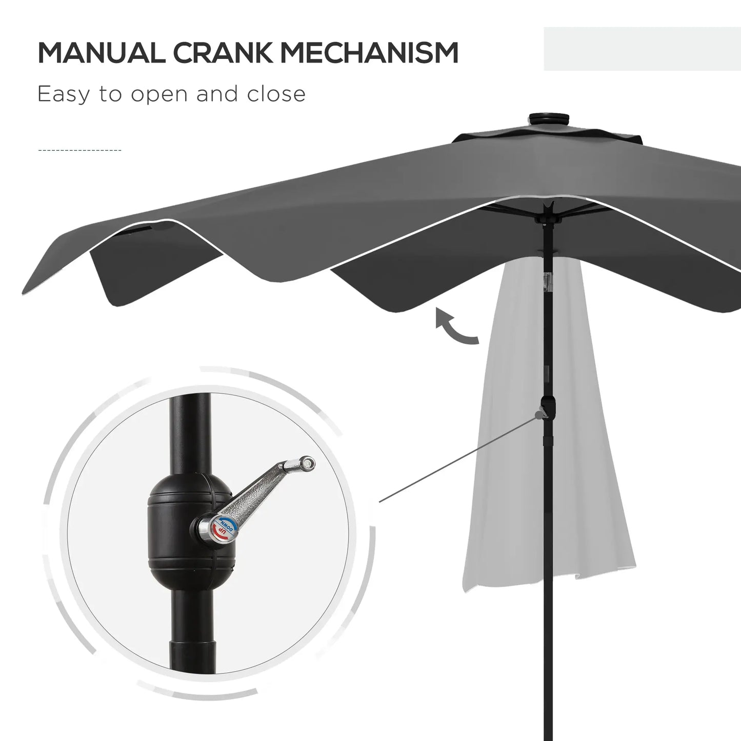 Solar Patio Umbrella with LED, Tilt, Crank, 10 x 10 ft, Dark Grey Sun Umbrellas at Gallery Canada
