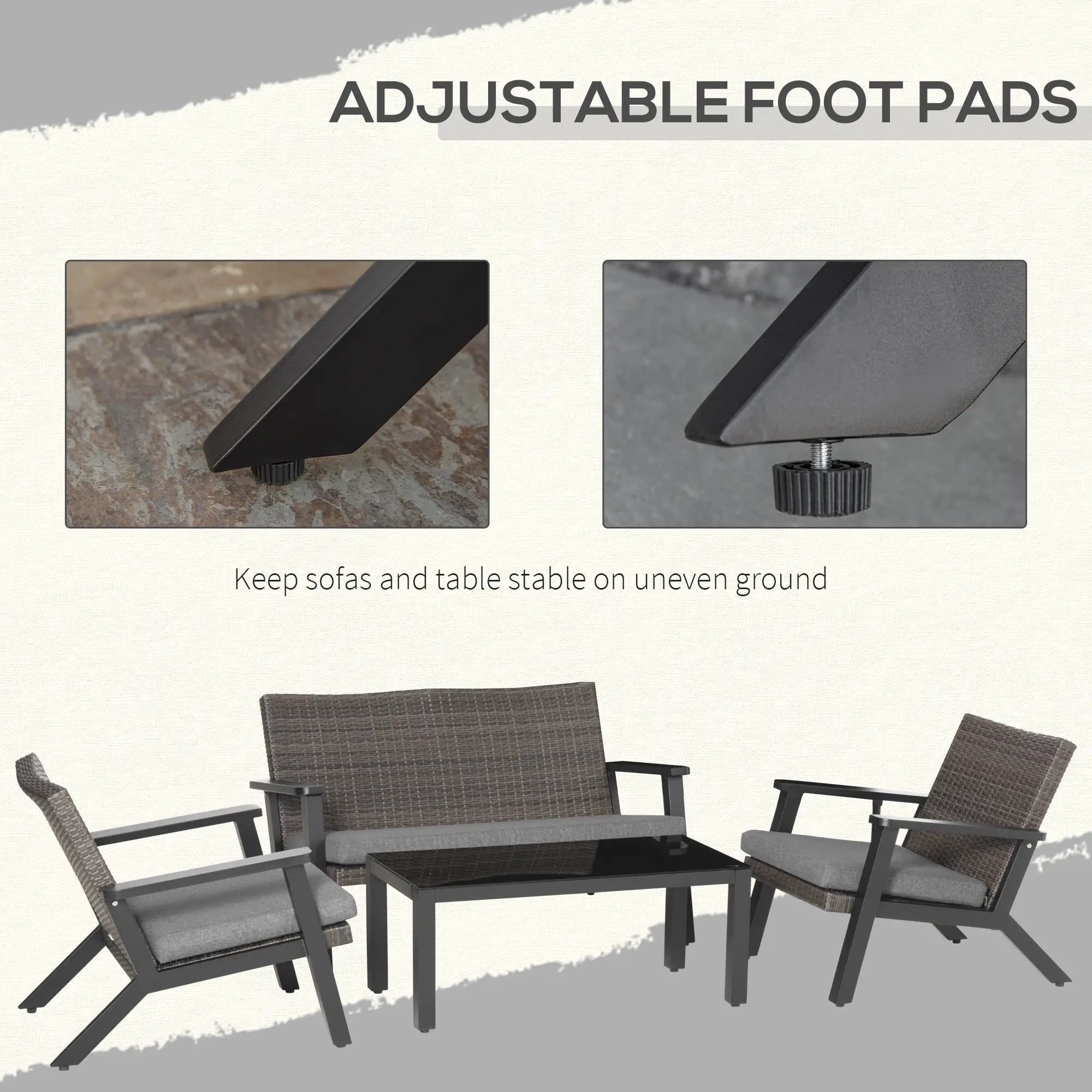 4pc Patio Furniture Set, Aluminum Frame, PE Rattan, 2 Sofas, 1 Loveseat, Coffee Table, Tempered Glass Top, Black, Grey Patio Furniture Sets at Gallery Canada