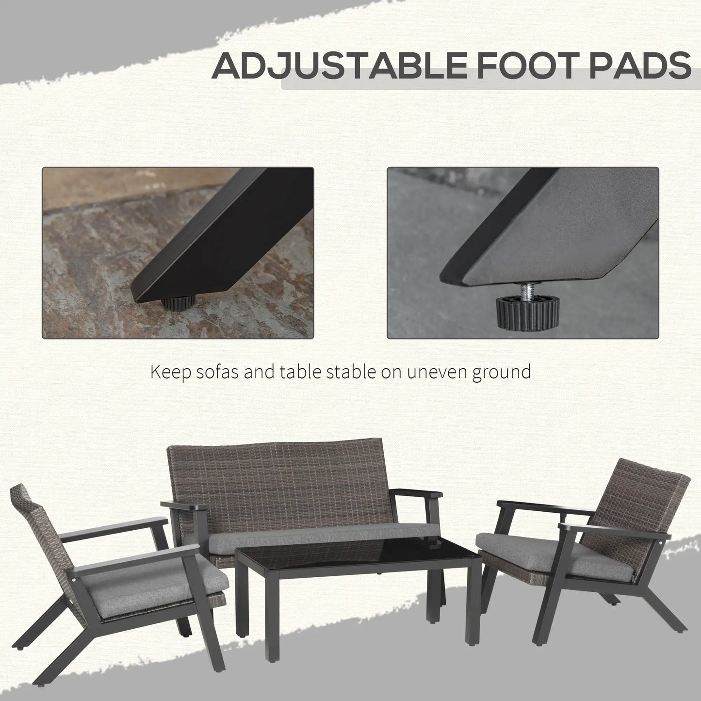 4pc Patio Furniture Set, Aluminum Frame, PE Rattan, 2 Sofas, 1 Loveseat, Coffee Table, Tempered Glass Top, Black, Grey Patio Furniture Sets at Gallery Canada