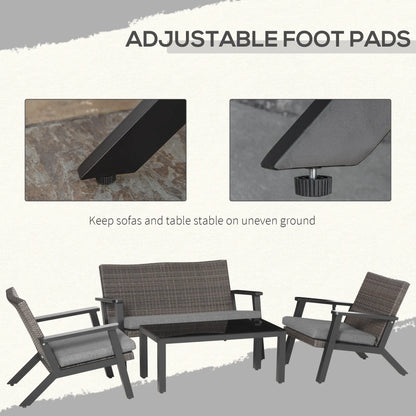 4pc Patio Furniture Set, Aluminum Frame, PE Rattan, 2 Sofas, 1 Loveseat, Coffee Table, Tempered Glass Top, Black, Grey Patio Furniture Sets at Gallery Canada