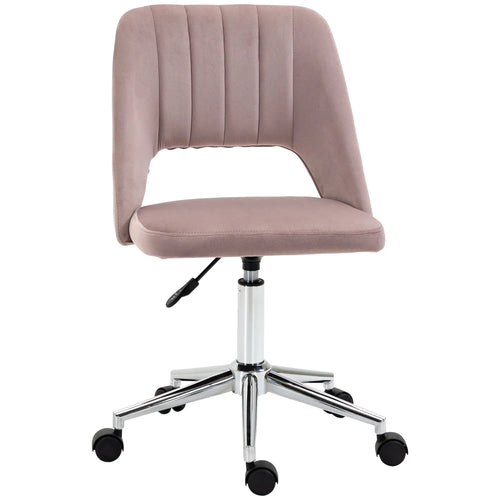 Mid Back Office Chair, Velvet Fabric, Swivel, Scallop Shape, Pink