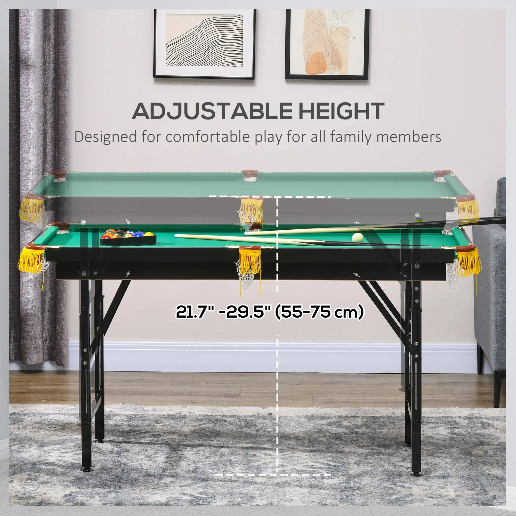 55 Folding Pool Table Set, Adjustable Height, 2 Cues, 16 Balls, Green Game Tables at Gallery Canada