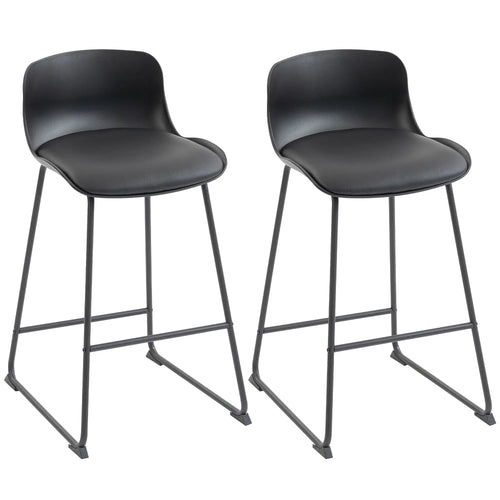 Modern Bar Stools Set of 2, PU Leather, Counter Height, Black