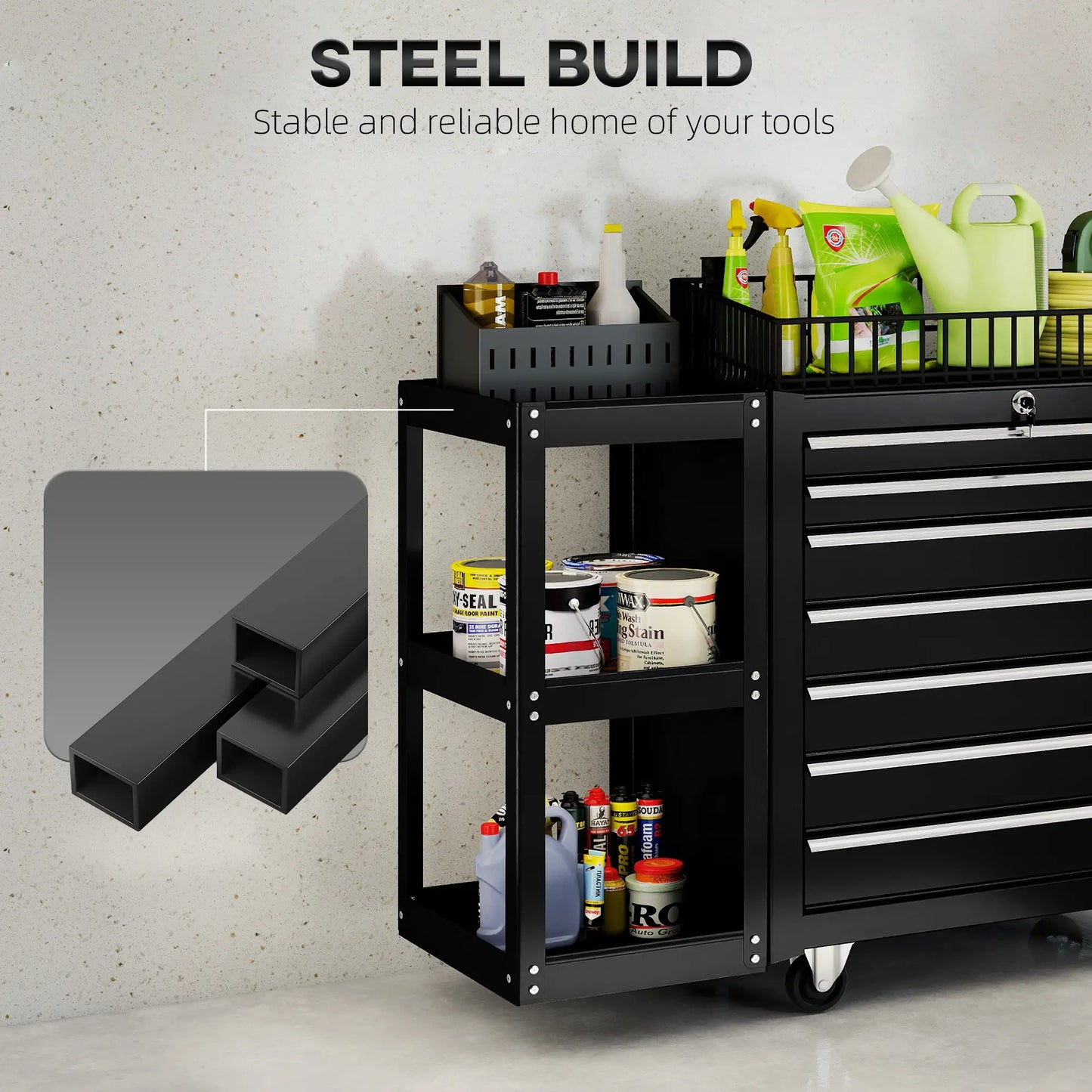 7-Drawer Rolling Tool Chest, Lockable Cabinet, Black Tool Organizers at Gallery Canada