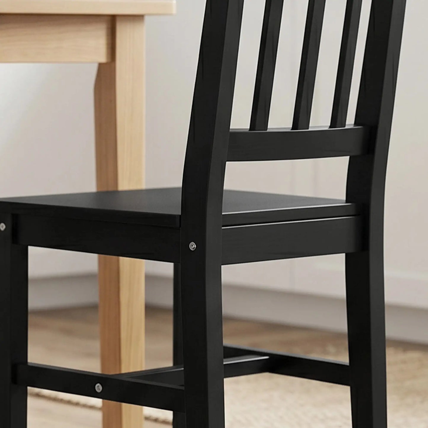 Set of 2 Kitchen Chairs with Slat Back, Black