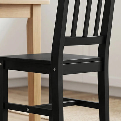 Set of 2 Kitchen Chairs with Slat Back, Black