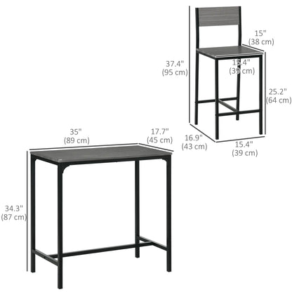 Industrial Bar Table Set, 3 Piece Counter Height, 2 High Back Stools, Grey Bar Sets at Gallery Canada