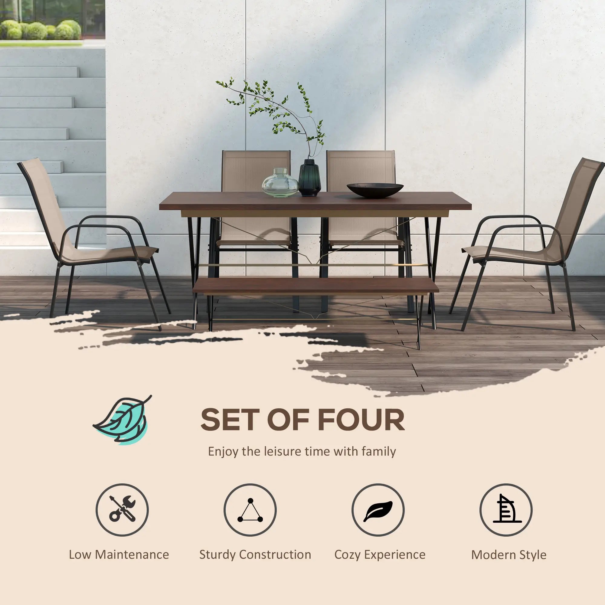 Outdoor Dining Chairs Set of 4, Heavy Duty Stackable, Grey Patio Chairs at Gallery Canada