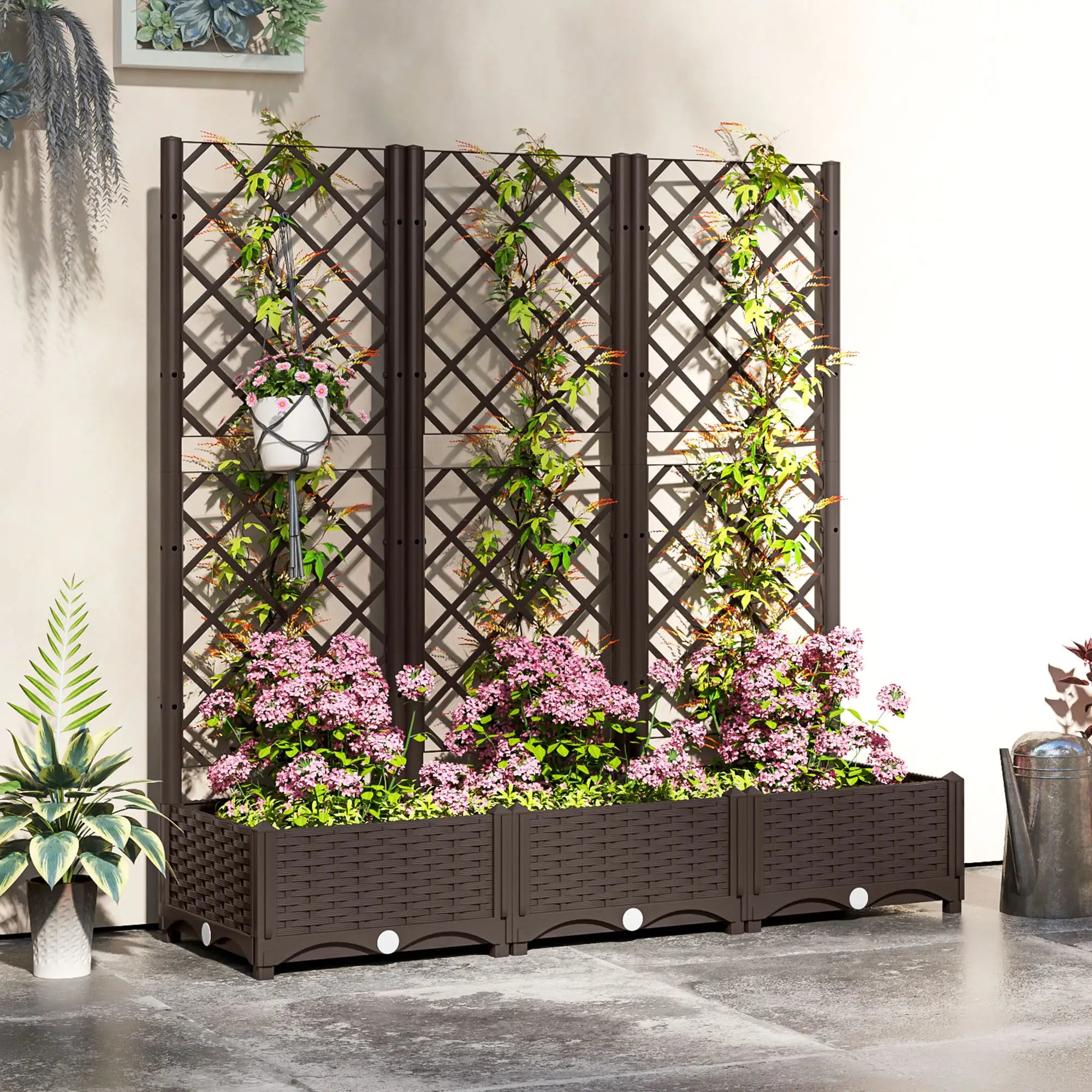 Raised Garden Bed With Trellis, PE Rattan, Drainage Holes, 47