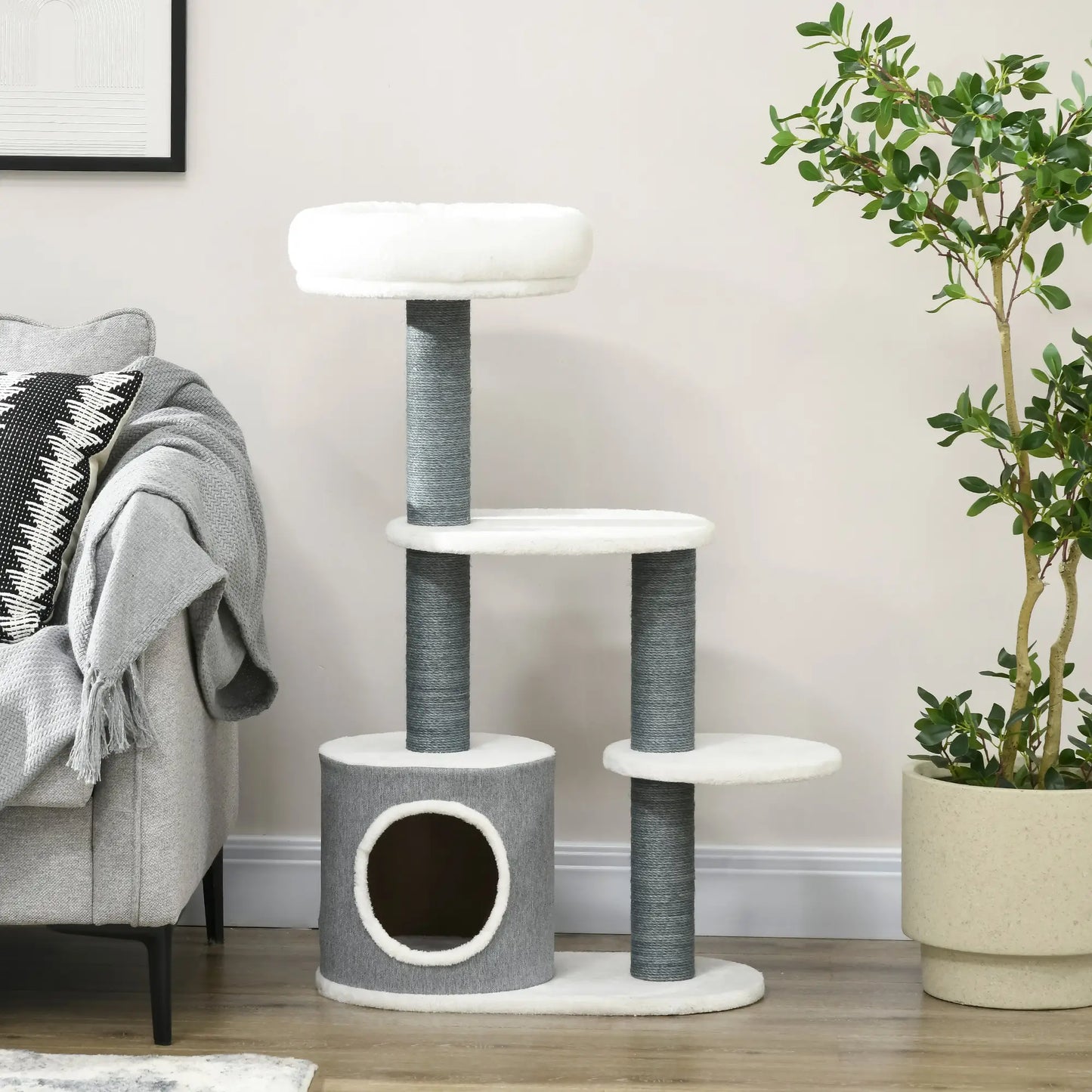 39" Cat Tree Tower, Multi-Level Activity Centre, Scratching Posts, White Cat Trees at Gallery Canada