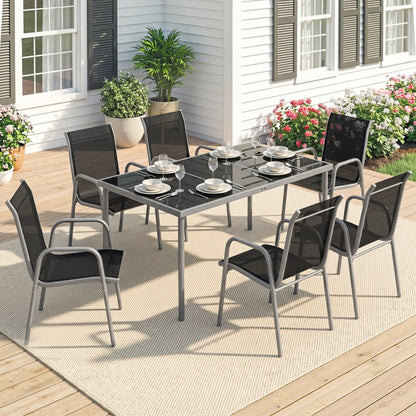 7 Piece Garden Dining Set With Rectangular Table & 6 Stackable Chairs Outdoor Dining Sets at Gallery Canada