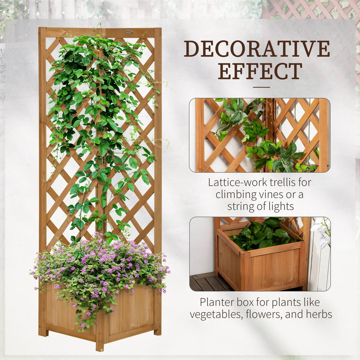 Wood Planter Raised Garden Bed With Trellis, 16" x 16" x 57", Brown Wooden Planter Boxes at Gallery Canada