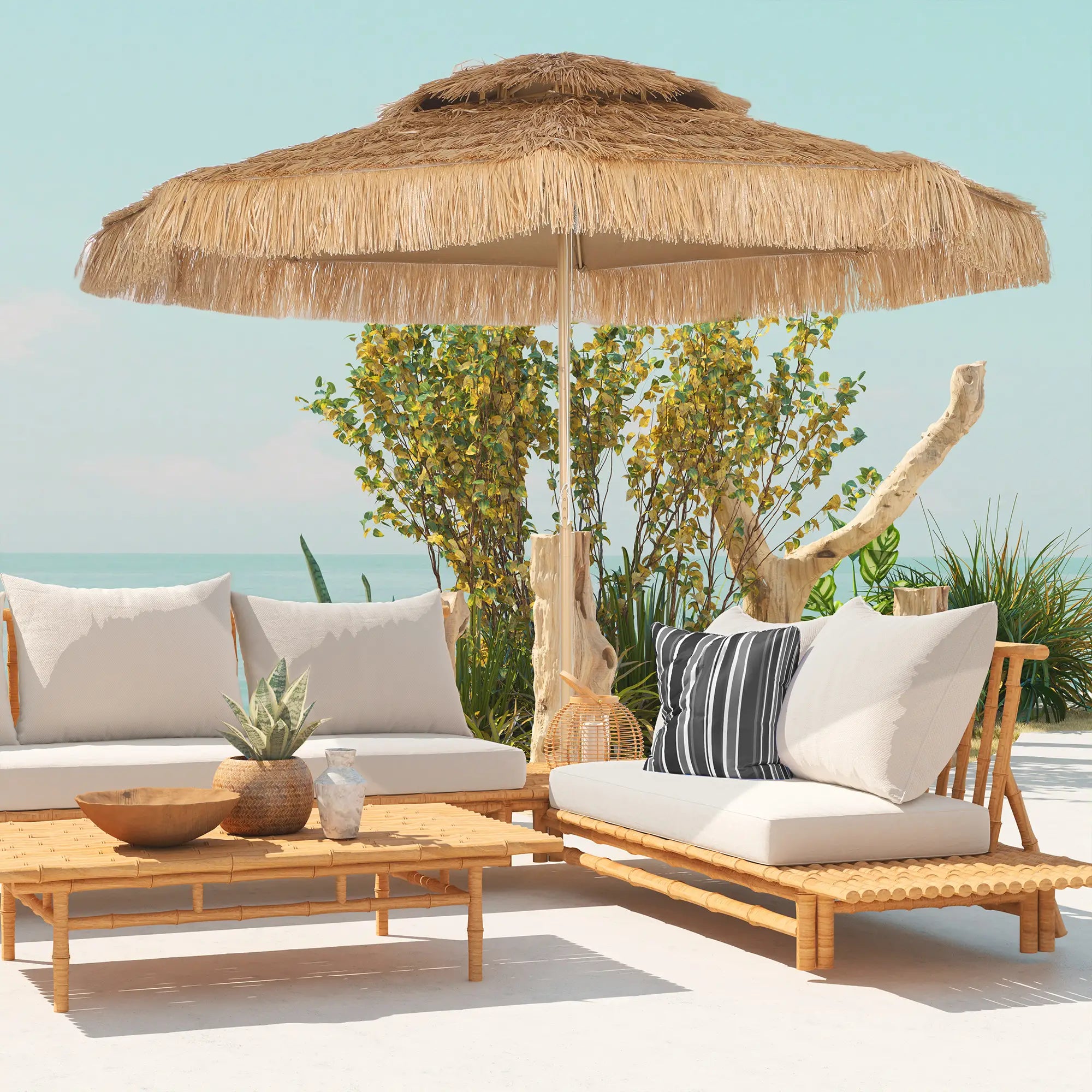 10 ft. Hula Thatched Tiki Umbrella, UPF30+, 8 Ribs, Natural Sun Umbrellas at Gallery Canada