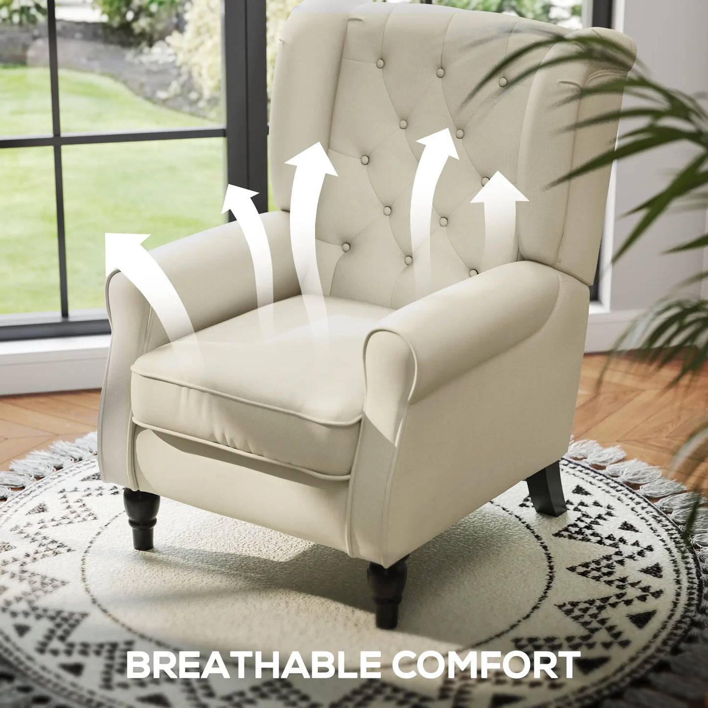 Fabric Accent Chair, Button Tufted Armchair, Upholstered Wingback Chair, White Accent Chairs at Gallery Canada
