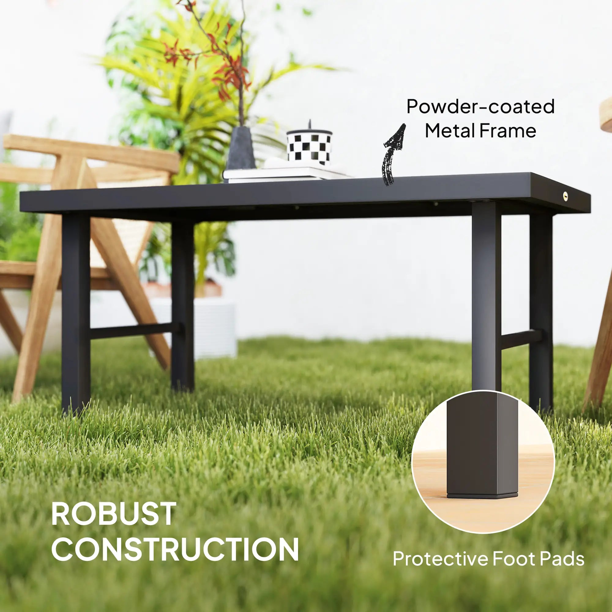 Outdoor Side Table, SPC Woodgrain Tabletop, Metal Patio Coffee Table, Brown Patio Side Tables at Gallery Canada