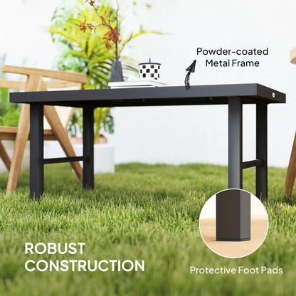 Outdoor Side Table, SPC Woodgrain Tabletop, Metal Patio Coffee Table, Brown Patio Side Tables at Gallery Canada