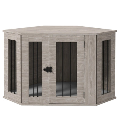 Dog Crate Furniture with Cushion, 41 Inch, Corner Design End Table, Grey Houses, Kennels & Pens Grey, Walnut Brown at Gallery Canada