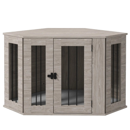 Dog Crate Furniture with Cushion, 41 Inch, Corner Design End Table, Grey Houses, Kennels & Pens Grey, Walnut Brown at Gallery Canada