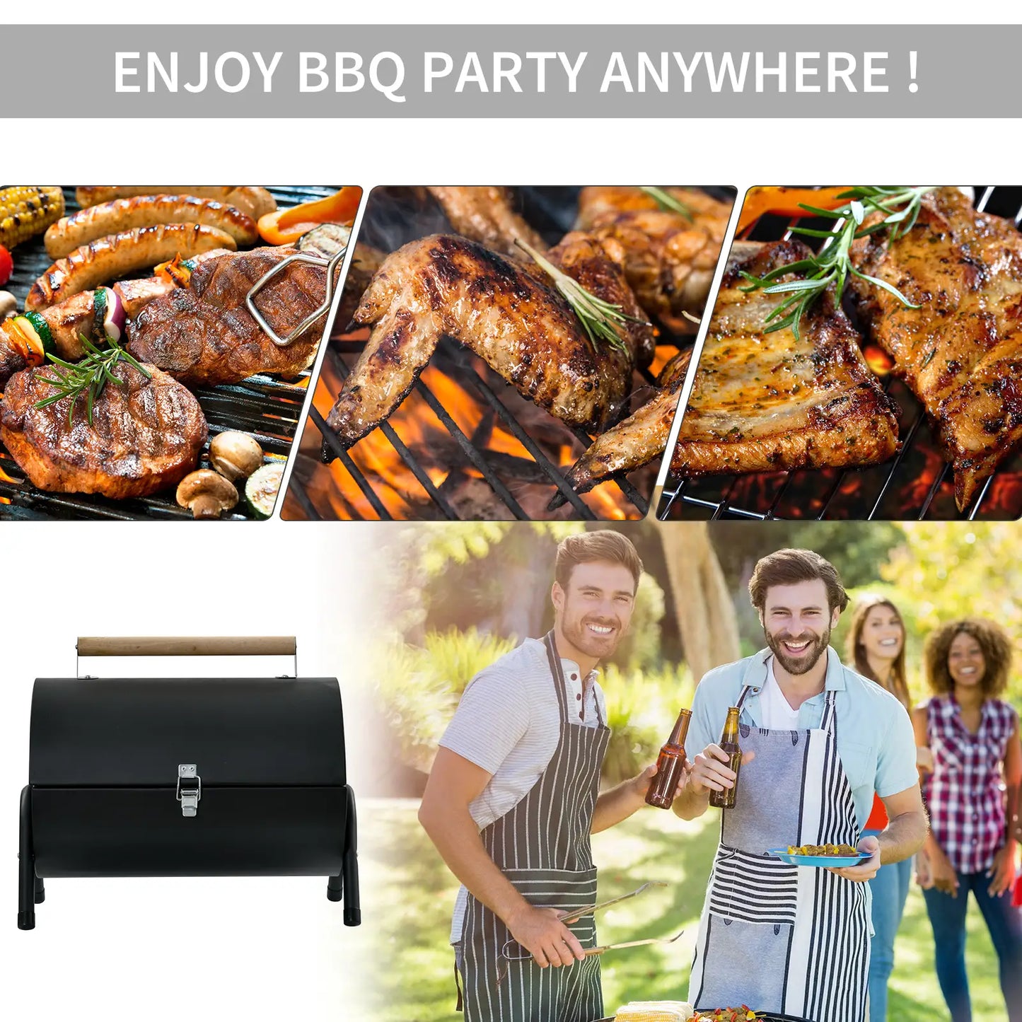 Outdoor Charcoal BBQ Grill, Tabletop Folding Barbecue, 17.3" x 9.8" x 14", Black Charcoal BBQ Grils at Gallery Canada