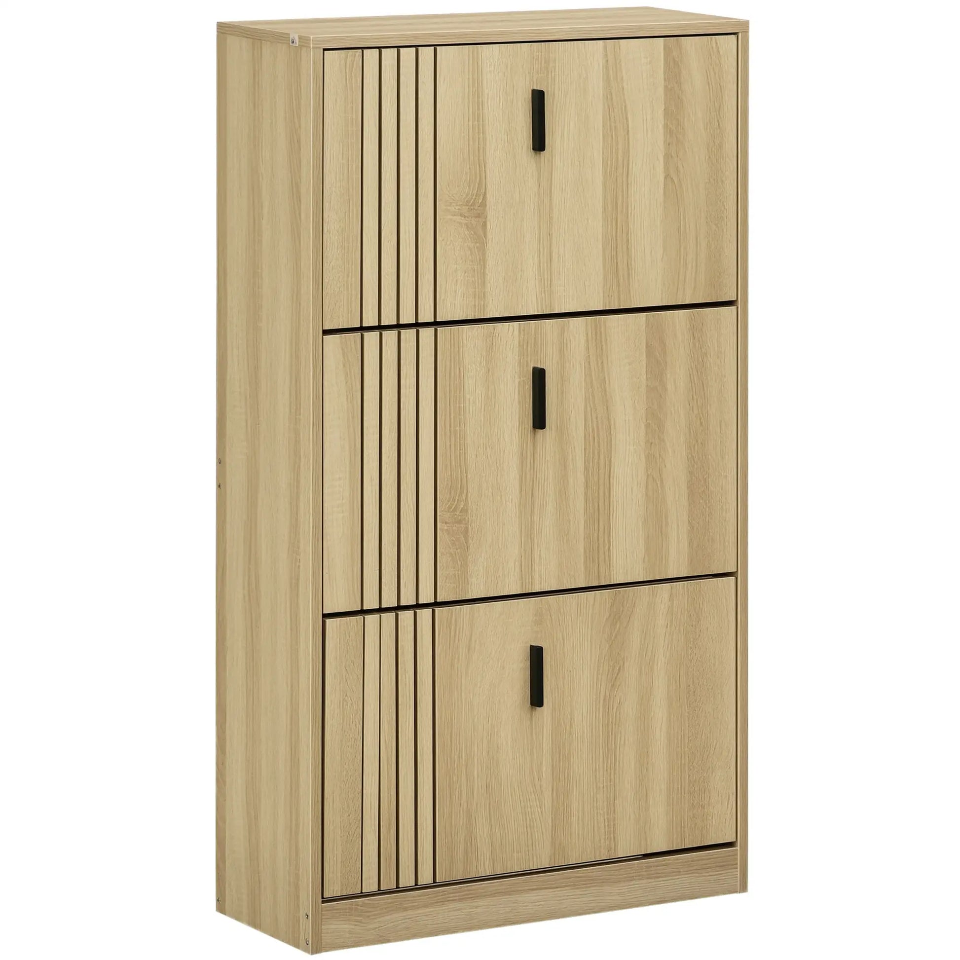 Shoe Storage Cabinet, 18 Pairs, 3 Flip Drawers, Adjustable Shelves, Oak Shoe Storage Cabinets & Racks at Gallery Canada